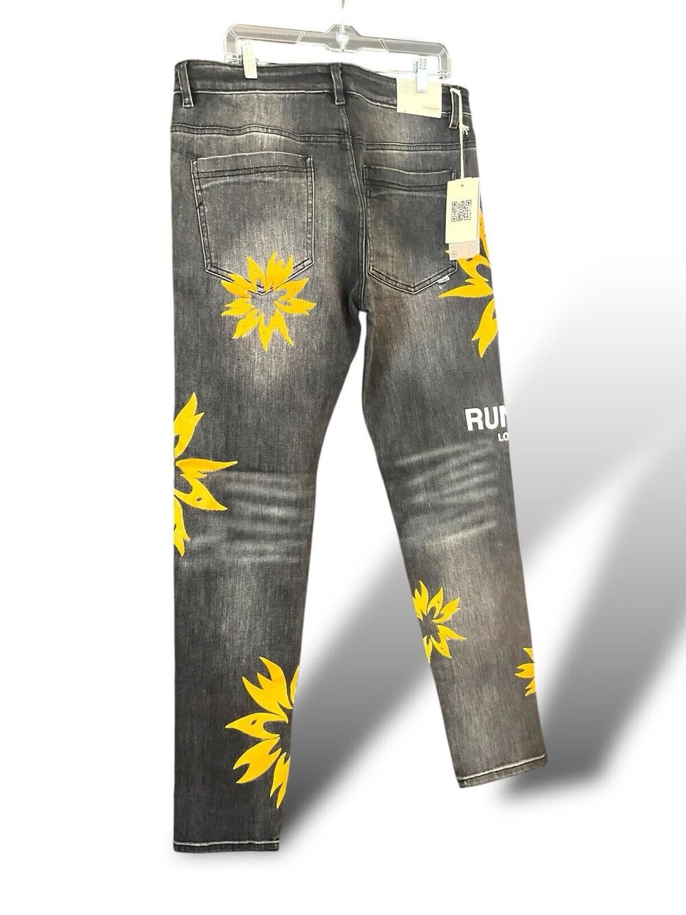 Runaway Los Angeles Unisex Black Sun Flower Distressed Stretch Jeans Size 36